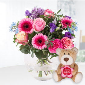 Mother's Day Bouquet + Nici Cuddly Toy Bear "Beste Mama"
