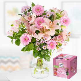 Flower Bouquet Pink Gerbera + Free Ritter Sport Chocolate Box