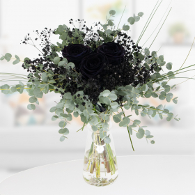 Black Flower Bouquet with Roses