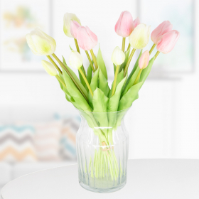 14 Artificial Tulips in Pink and White