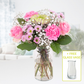 Flower Bouquet Pink + Free Glass Vase