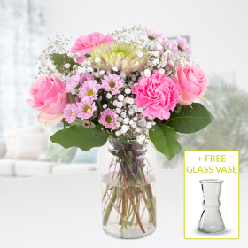 Flower Bouquet Pink + Free Glass Vase