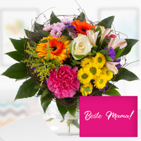 Flower Bouquet for Mother's Day + "Beste Mama!" Greeting Card