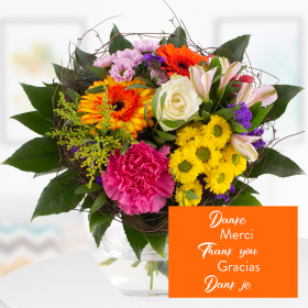 Flower Bouquet Farbenfroh + "Thank you" Greeting Card