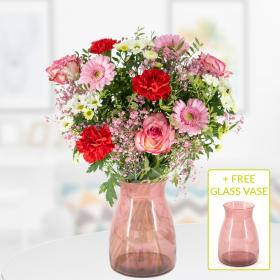 Flower Bouquet Alina + Free Glass Vase Julia antique pink