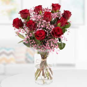 10 Red Roses (40cm) with Gypsophila