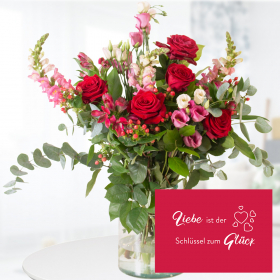 Flower Bouquet Süße Romanze + "Liebe ist der Schlüssel zum Glück" Greeting Card