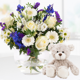 Bouquet of Flowers + Teddy Bear for the Birth of a Boy
