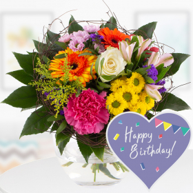 Colorful Birthday Bouquet with Card "Happy Birthday"