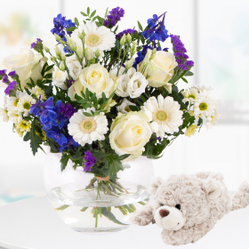 Bouquet of Flowers + Teddy Bear for the Birth of a Boy